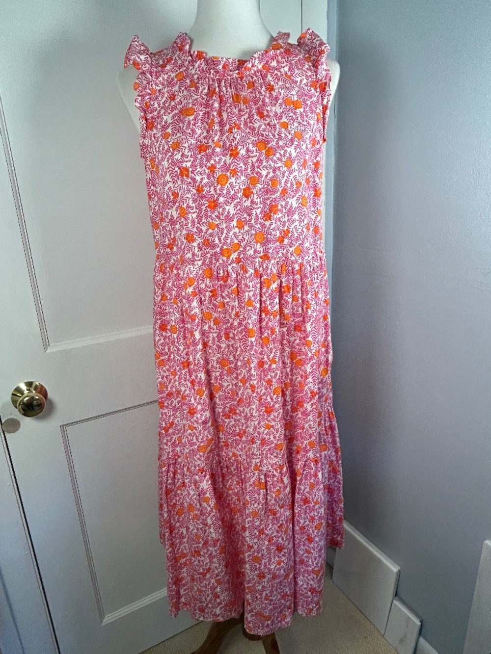 J. Crew Floral Tiered Midi Sleeveless Dress Cotton Size 10